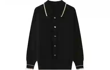 恒源祥 纯色翻领纽扣套头长袖针织衫 女款