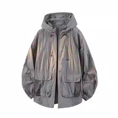 鸭鸭 户外运动基础潮牌高街纯色工装口袋设计薄款凉爽百搭宽松休闲连帽抽绳夹克外套 男女同款