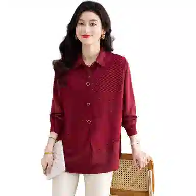 恒源祥 洋气简约百搭翻领纯色长袖针织衫 女款