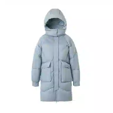 鸭鸭 中长款休闲宽松连帽可拆卸外套纯色保暖长款羽绒服 女款