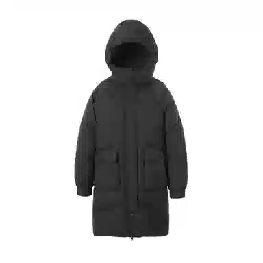 鸭鸭 中长款休闲宽松连帽可拆卸外套纯色保暖长款羽绒服 女款