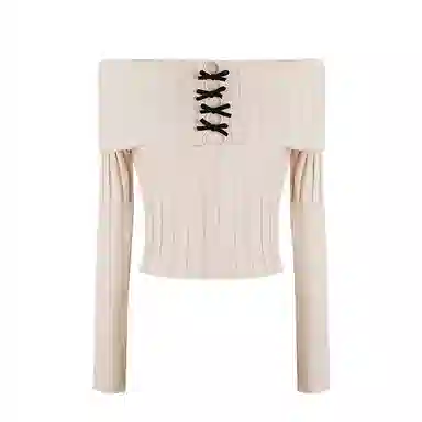 花铃太太 一字领蝴蝶结镂空针织衫 女款