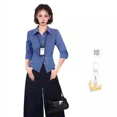 柏黛妃 翻领修身收腰薄款纯色简约长袖衬衫 女款