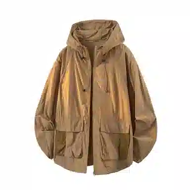 鸭鸭 户外运动基础潮牌高街纯色工装口袋设计薄款凉爽百搭宽松休闲连帽抽绳夹克外套 男女同款