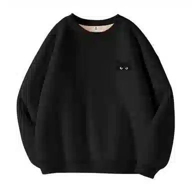 棉致 躲藏黑猫简约纯色羊羔绒加绒加厚舒适细腻宽松落肩保暖休闲圆领长袖卫衣 男女同款