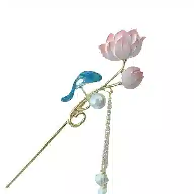 指尖瑰宝 中式国潮荷花流苏步摇好运连连优雅大气美丽动人复古典雅简约大方汉服旗袍配饰 合金 发簪 女款