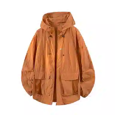 鸭鸭 户外运动基础潮牌高街纯色工装口袋设计薄款凉爽百搭宽松休闲连帽抽绳夹克外套 男女同款