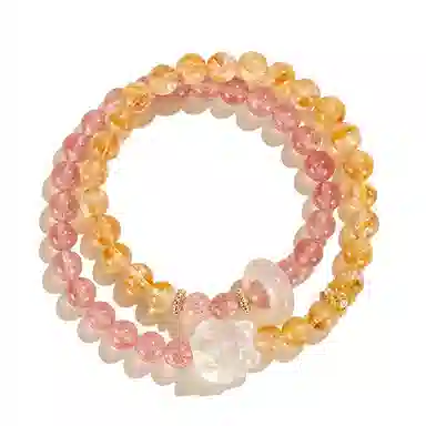 金戟 九尾狐狸 新中式国潮复古九尾狐福气满满晶莹招财纳福如意平安扣精致百搭双圈叠戴好运天然 黄水晶 手串 女款