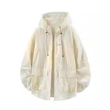 鸭鸭 户外运动基础潮牌高街纯色工装口袋设计薄款凉爽百搭宽松休闲连帽抽绳夹克外套 男女同款