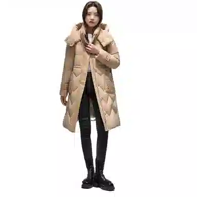 鸭鸭 防寒经典连帽刺绣加厚保暖长款收腰休闲百搭羽绒服 女款