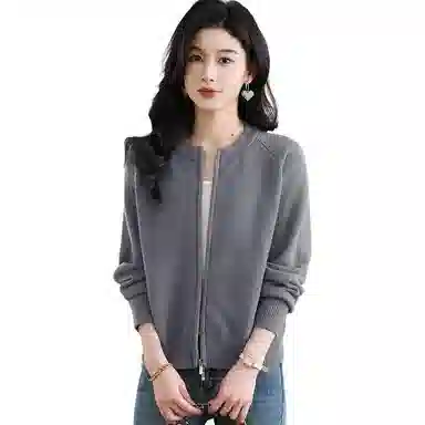 恒源祥 简约时尚百搭纯色圆领长袖开衫针织衫 女款