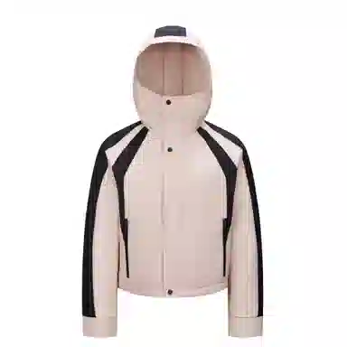 鸭鸭 拼色连帽气质时尚高级感保暖条纹撞色户外防风保暖工装羽绒服 女款