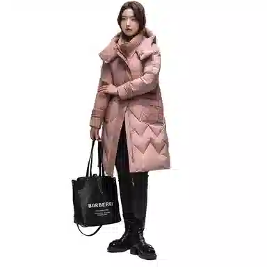 鸭鸭 防寒经典连帽刺绣加厚保暖长款收腰休闲百搭羽绒服 女款