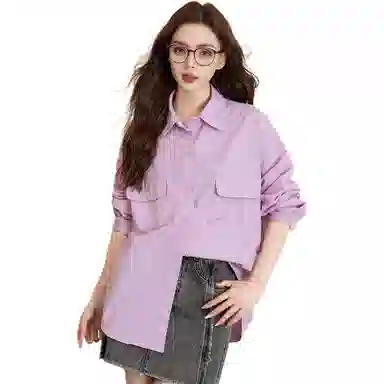 法文箱子 简约翻领纽扣长袖衬衫 女款