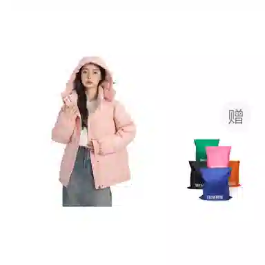 鸭鸭 短款连帽百搭休闲美拉德色系宽松保暖羽绒服 女款