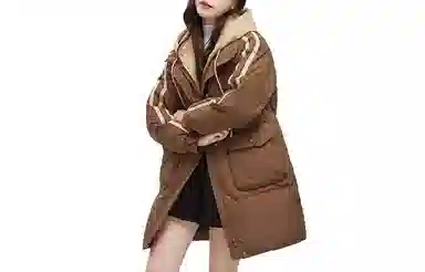 鸭鸭 中长款连帽宽松拉链长袖羽绒服 女款