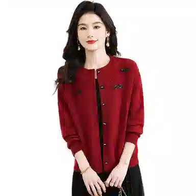 恒源祥 洋气时尚百搭纯色圆领长袖开衫针织衫 女款