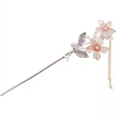 【月光照耀下】 指尖瑰宝 新中式古风花朵流苏发饰后脑勺挽发汉服旗袍配饰优雅大气典雅文艺简约百搭通勤日常滴油锆石 合金 发簪 女款