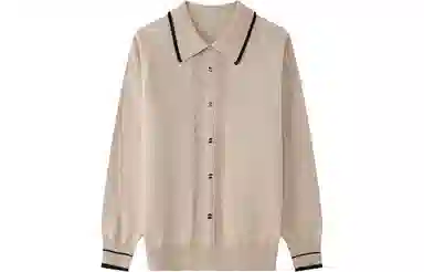 恒源祥 纯色翻领纽扣套头长袖针织衫 女款