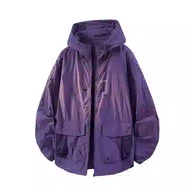 鸭鸭 户外运动基础潮牌高街纯色工装口袋设计薄款凉爽百搭宽松休闲连帽抽绳夹克外套 男女同款