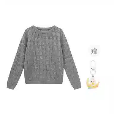 柏黛妃 条纹镂空小个子圆领长袖针织衫 女款