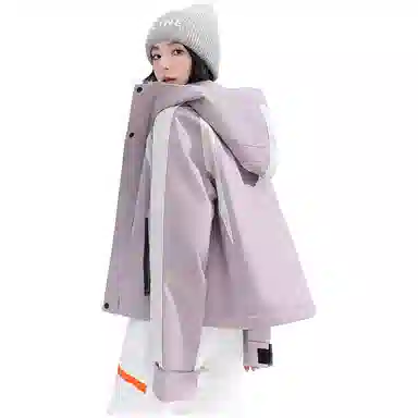 鸭鸭 拼色连帽气质时尚高级感保暖条纹撞色户外防风保暖工装羽绒服 女款