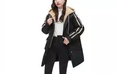 鸭鸭 中长款连帽宽松拉链长袖羽绒服 女款