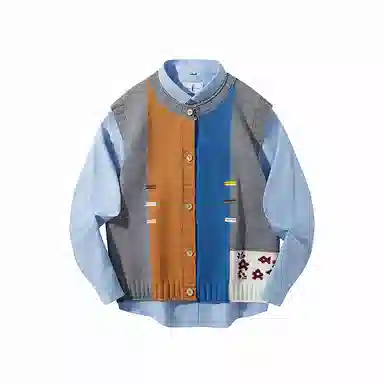 红蜻蜓 学院风拼接撞色小众马甲开衫叠穿短款坎肩无袖毛衣上衣针织衫 男女同款
