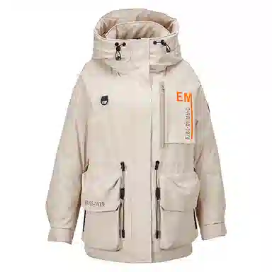 XIANGYING miu Series High-Quality Workwear Hooded Down Jacket Beige