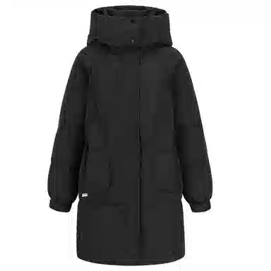 九条喵 加厚连帽收腰中长款羽绒服 女款 黑色