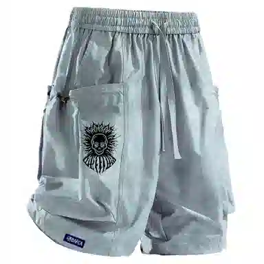 巴塞罗那足球俱乐部 城市机能扎染美式高街骷髅头基础字母系带篮球百搭速干山系户外凉感透气垂感经典宽松五分裤工装短裤 男女同款