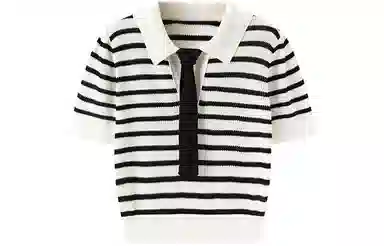 太平鸟 翻领条纹线套衫短款针织衫 女款