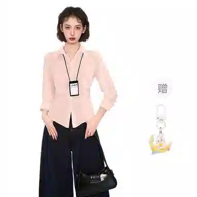 柏黛妃 翻领修身收腰薄款纯色简约长袖衬衫 女款