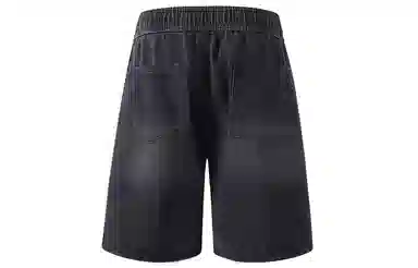 加菲猫家族 美式高街复古水洗做旧磨白拼接直筒阔腿休闲宽松潮流时尚日常百搭舒适柔软透气系带五分牛仔短裤 男女同款