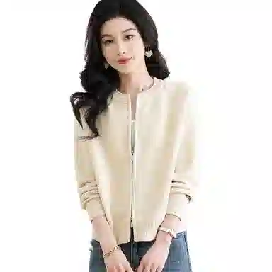 恒源祥 简约时尚百搭纯色圆领长袖开衫针织衫 女款