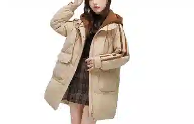 鸭鸭 中长款连帽宽松拉链长袖羽绒服 女款