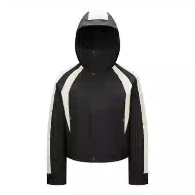 鸭鸭 拼色连帽气质时尚高级感保暖条纹撞色户外防风保暖工装羽绒服 女款