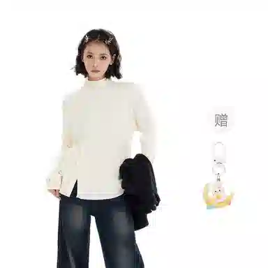 柏黛妃 打底开叉设计感针织衫 女款 白色