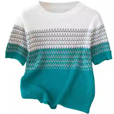 她池 条纹圆领套头针织衫 女款