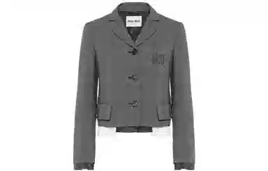 Miu Miu SS22 Single-Breasted Prince of Wales Blazer Slate Gray