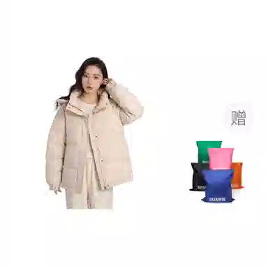 鸭鸭 短款连帽百搭休闲美拉德色系宽松保暖羽绒服 女款