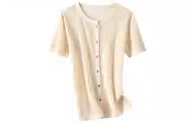 恒源祥 菱格镂空圆领短袖针织衫 女款