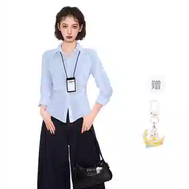 柏黛妃 翻领修身收腰薄款纯色简约长袖衬衫 女款