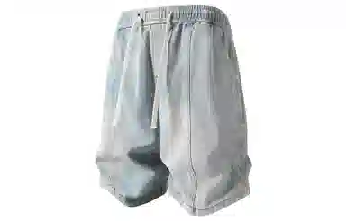 加菲猫家族 美式高街复古水洗做旧磨白拼接直筒阔腿休闲宽松潮流时尚日常百搭舒适柔软透气系带五分牛仔短裤 男女同款