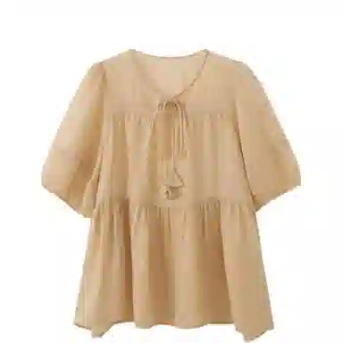 柳絮自制 苎麻层次感薄款宽松短袖衬衫 女款