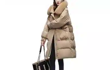 鸭鸭 纯色连帽通勤拉链加厚长袖羽绒服 女款