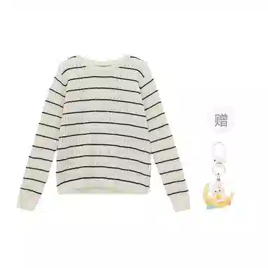 柏黛妃 条纹镂空小个子圆领长袖针织衫 女款