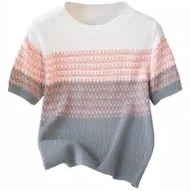 她池 条纹圆领套头针织衫 女款