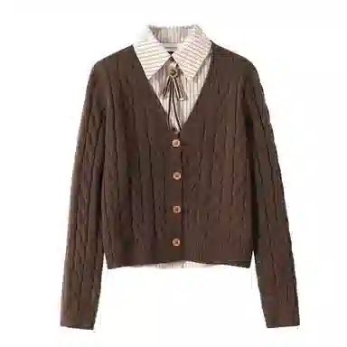 桴生 时尚百搭气质假两件针织衫 女款 咖色