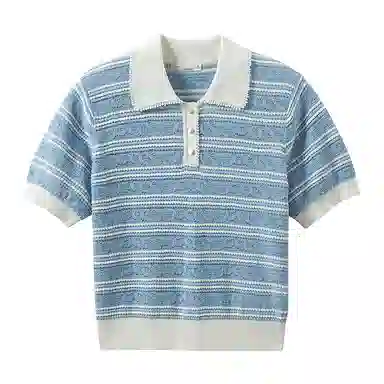 茵曼 合身条纹简约短袖针织衫 女款